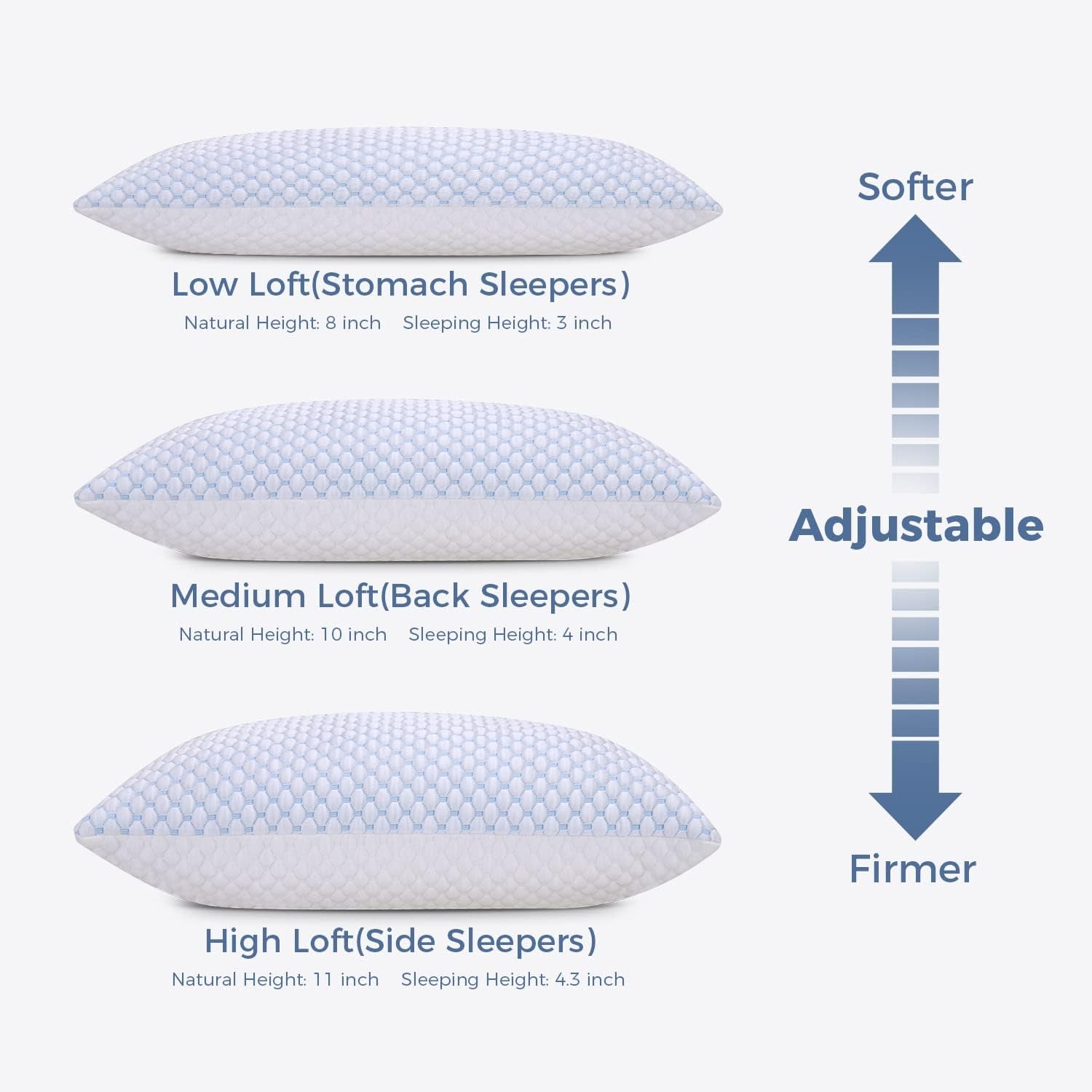 Cooling Adjustable Shredded Memory Foam Pillows Queen Size Set of 2 - Temperature-Regulating for All Sleepers with Dual Airflow Ventilation(Certipur-Us & Hypoallergenic & Machine Washable)