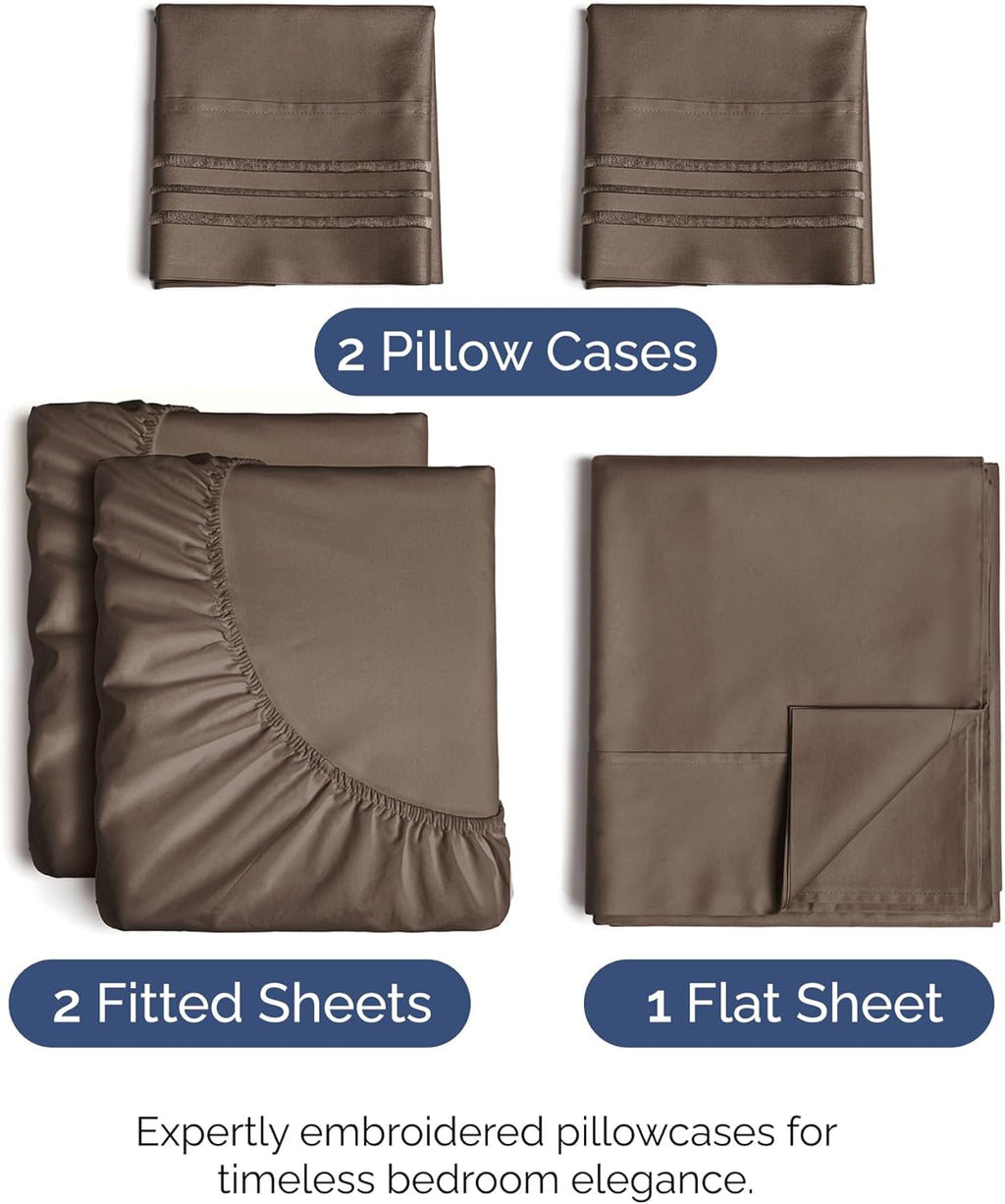Split King Size 5-Piece Sheet Set – Ultra-Soft Cooling Sheets with Deep Pockets, Wrinkle-Free & Oeko-Tex Certified (Brown)