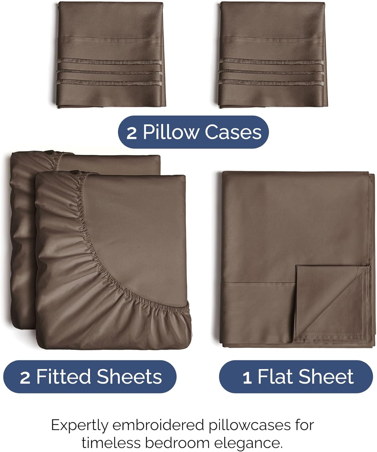 Split King Size 5-Piece Sheet Set – Ultra-Soft Cooling Sheets with Deep Pockets, Wrinkle-Free & Oeko-Tex Certified (Brown)