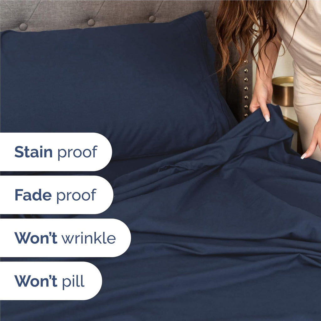 Twin XL 3 - Piece Sheet Set – Breathable Cooling Bedding with Deep Pockets, Soft, Wrinkle - Free & Oeko - Tex Certified (Navy Blue) - OurOwnHaven