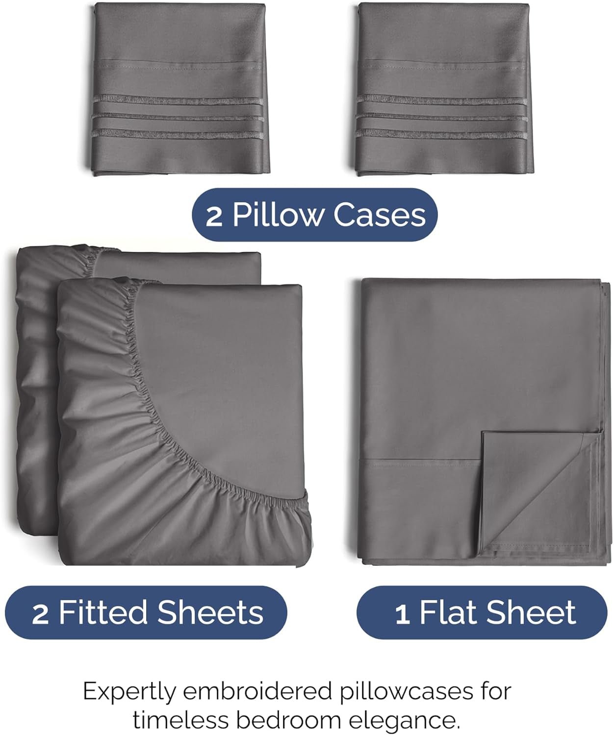 Split King Size 5 Piece Sheet Set - Comfy Breathable & Cooling Bed Sheets Set - Hotel Luxury Bedding for Women, Men, Kids, Teens, Boys & Girls - Deep Pockets, Soft, Wrinkle Free - Oeko - Tex - Dark Grey - OurOwnHaven