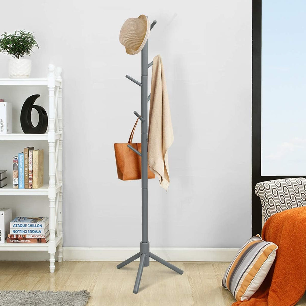 Coat Rack Freestanding, Rubber Wood Coat Stand with 8 Hooks, Height Adjustable Entryway Coat Tree Coat Hanger Stand for Home Office Hall Entryway - OurOwnHaven