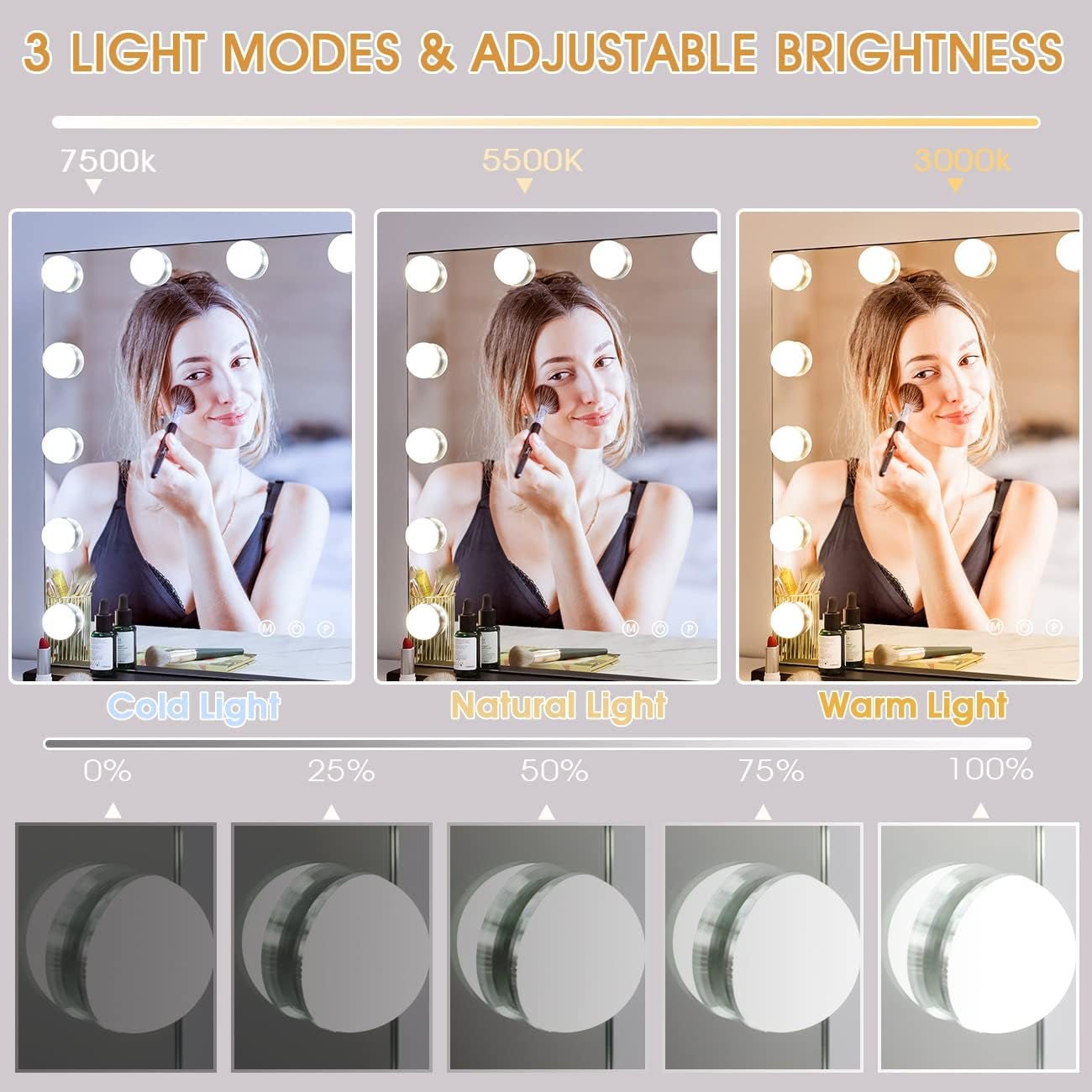 Large Hollywood Vanity Mirror with Lights – Black Makeup Mirror with 15 LED Bulbs & 3 Color Lighting Modes for Bedroom or Vanity - OurOwnHaven