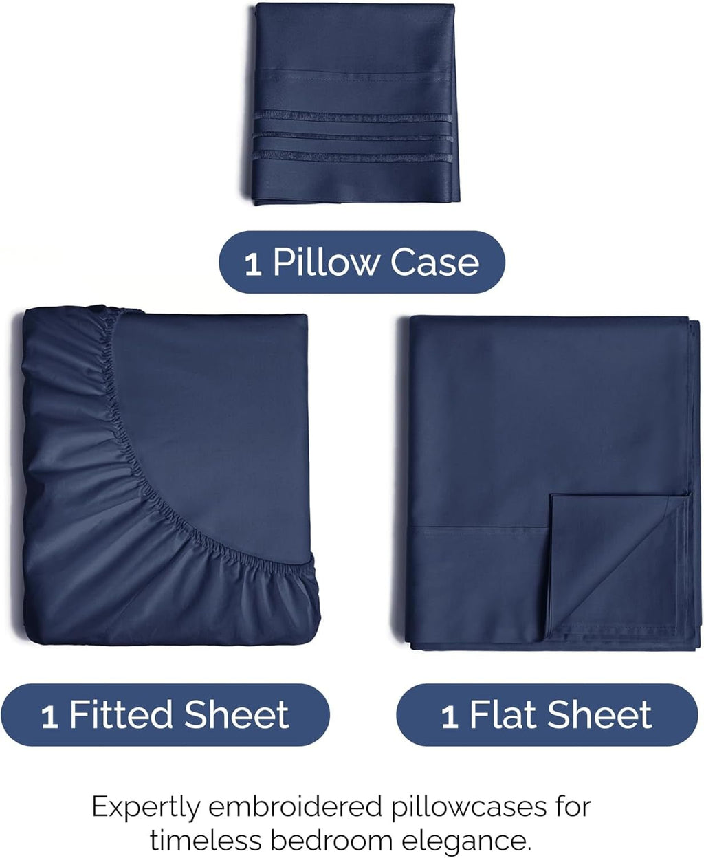 Twin XL 3 - Piece Sheet Set – Breathable Cooling Bedding with Deep Pockets, Soft, Wrinkle - Free & Oeko - Tex Certified (Navy Blue) - OurOwnHaven