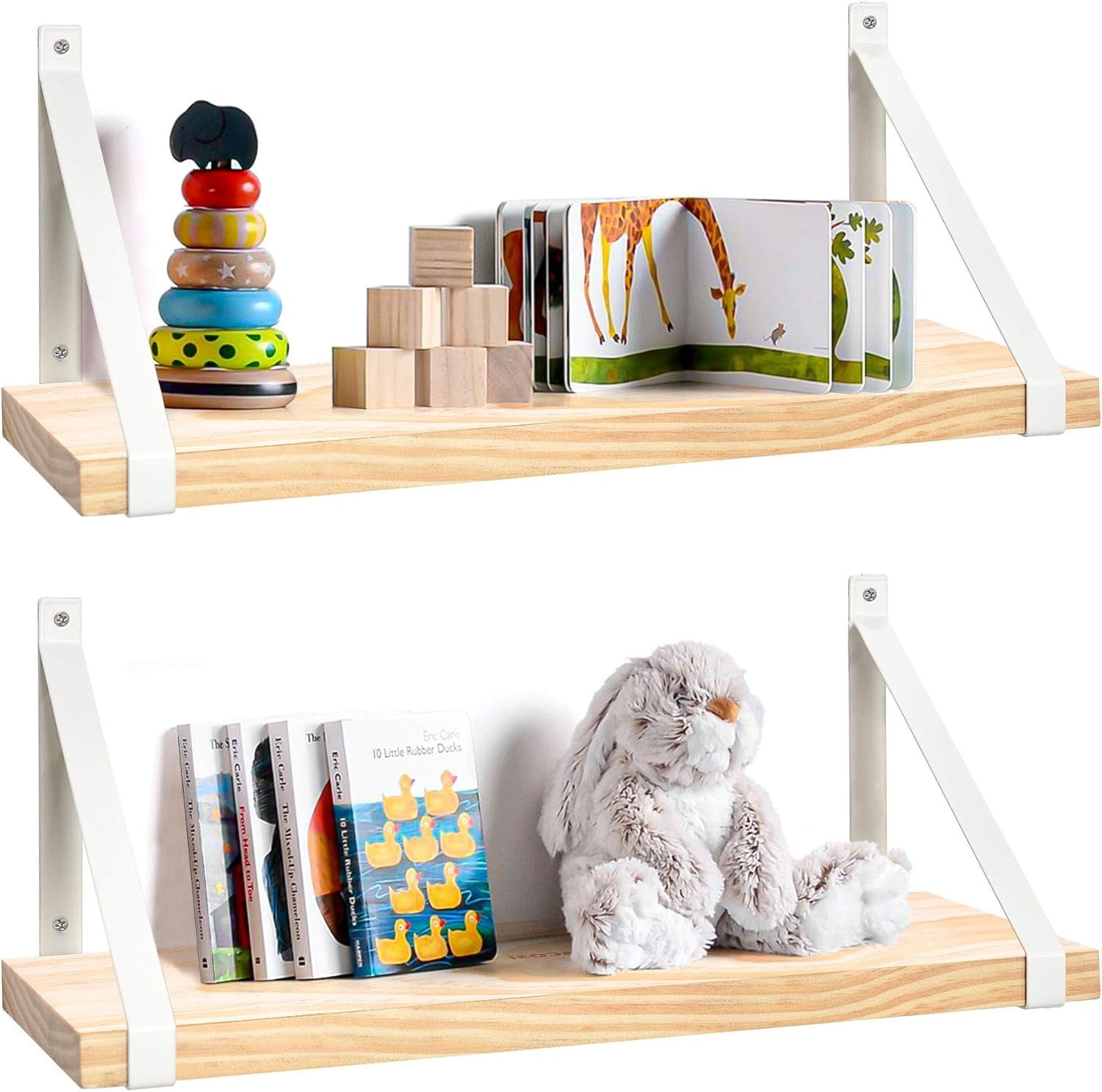 Labcosi Natural Wood Floating Shelves Wall Mounted for Bathroom, Living Room, Kitchen, Office, Nursery, Bedroom, 2-Pack Modern Decor Wooden Wall Shelf