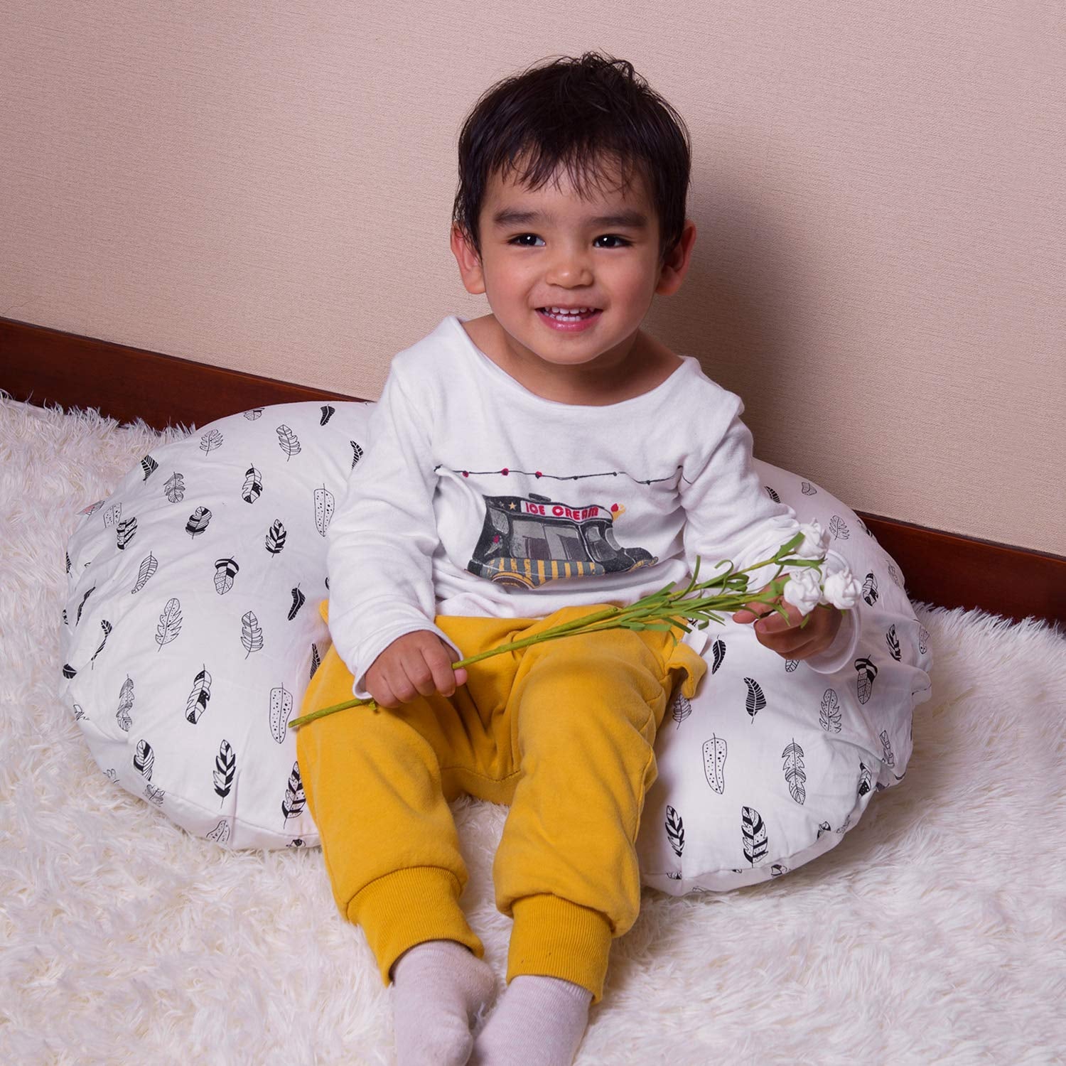 Soft Nursing Pillow Cover Slipcover – Breathable & Gentle Maternity Breastfeeding Cushion Cover for Newborn Feeding, Feather Print, ZT01 - OurOwnHaven