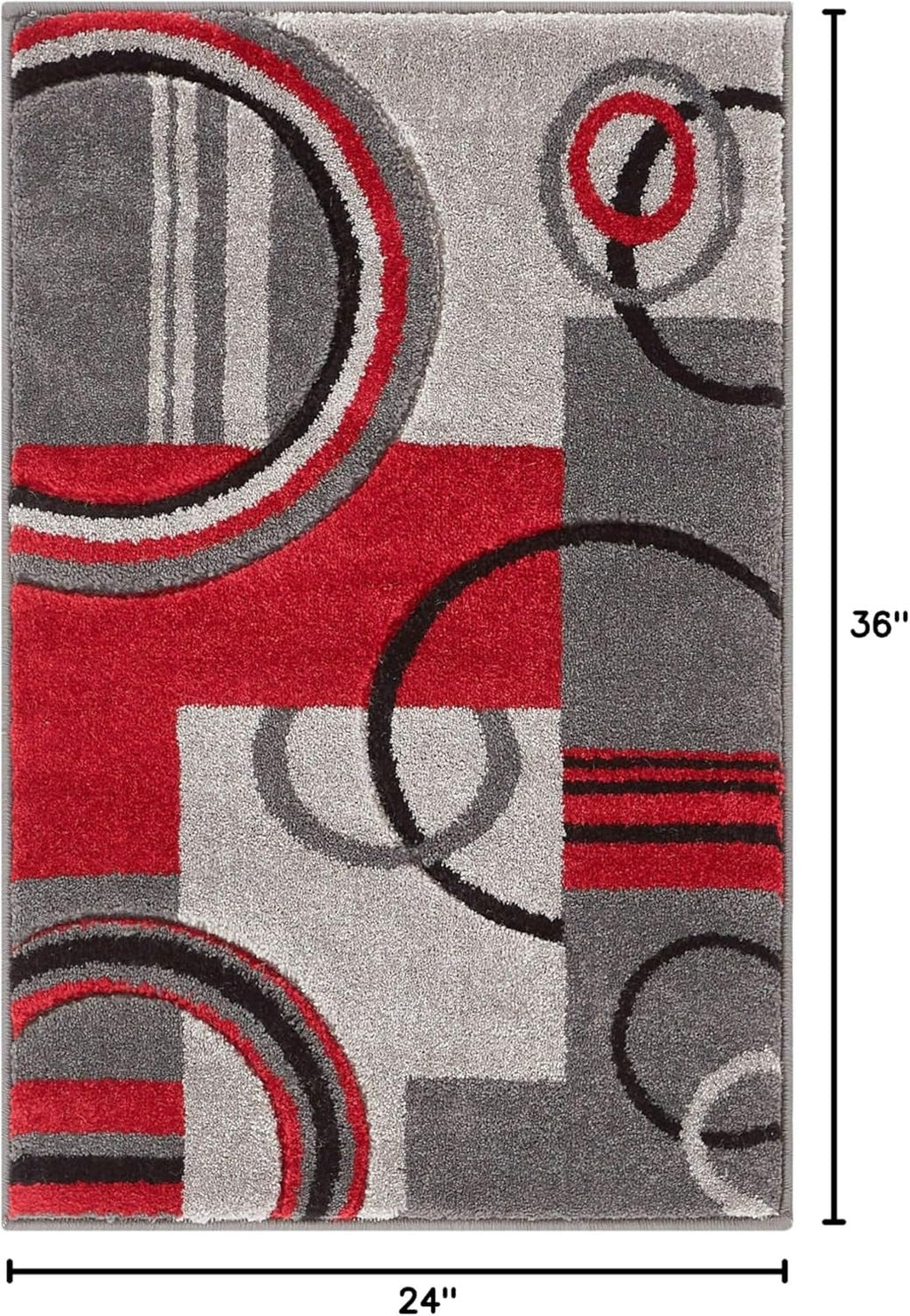 Ruby Echo Geometric Area Rug 2’×3’ – Modern Red & Grey Accent Carpet with Hand - Carved Circle Design, Soft & Durable - OurOwnHaven