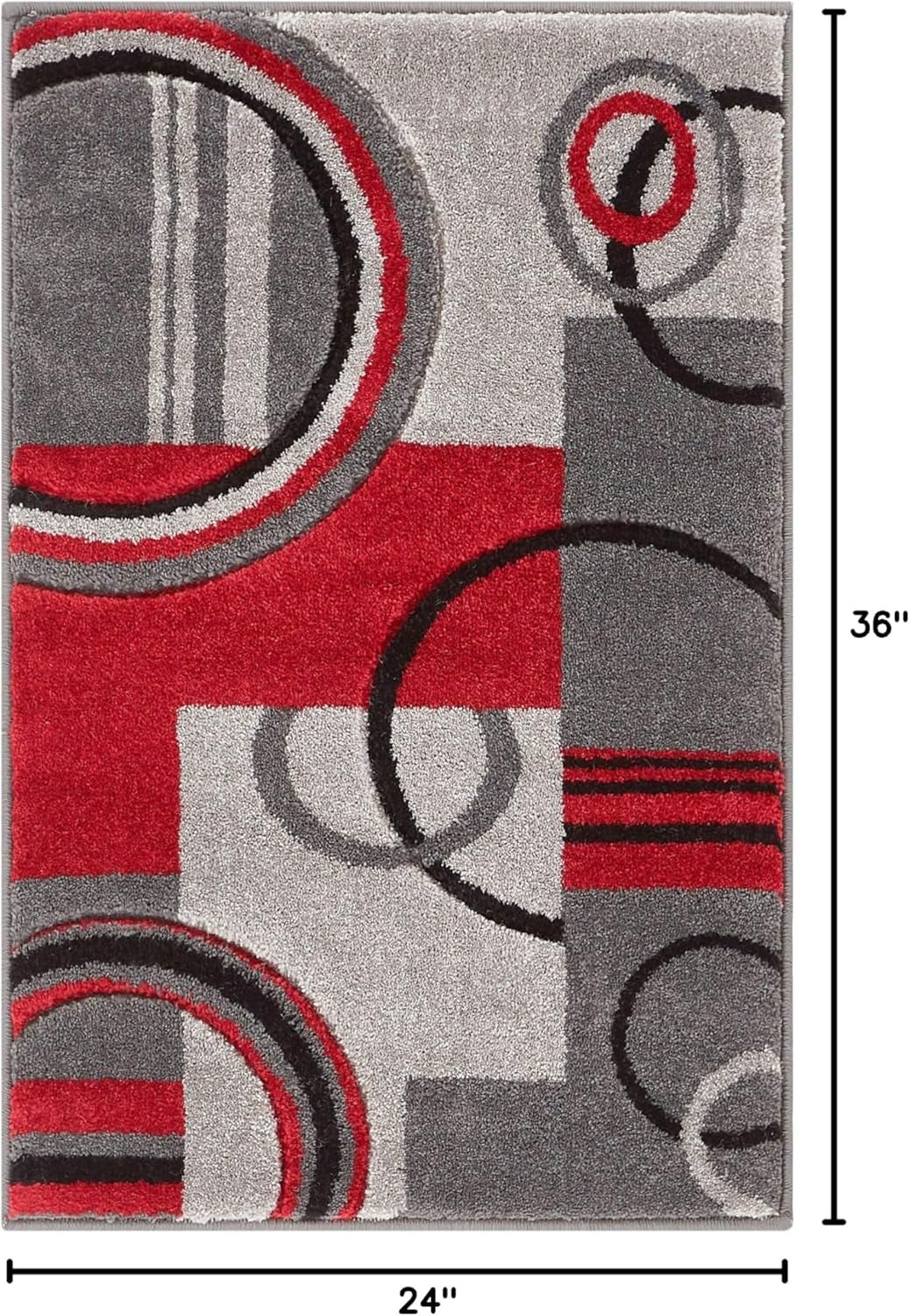 Ruby Echo Geometric Area Rug 2’×3’ – Modern Red & Grey Accent Carpet with Hand - Carved Circle Design, Soft & Durable - OurOwnHaven