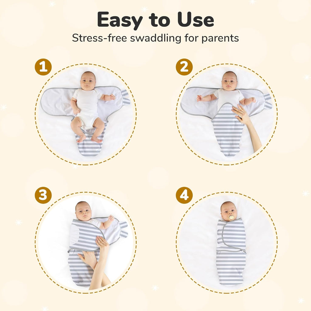 Organic Baby Swaddle Blankets (3 - Pack) – Adjustable Newborn Swaddle Sleep Sacks for 0–3 Months, Easy Wrap, Soft & Breathable, Grey - OurOwnHaven