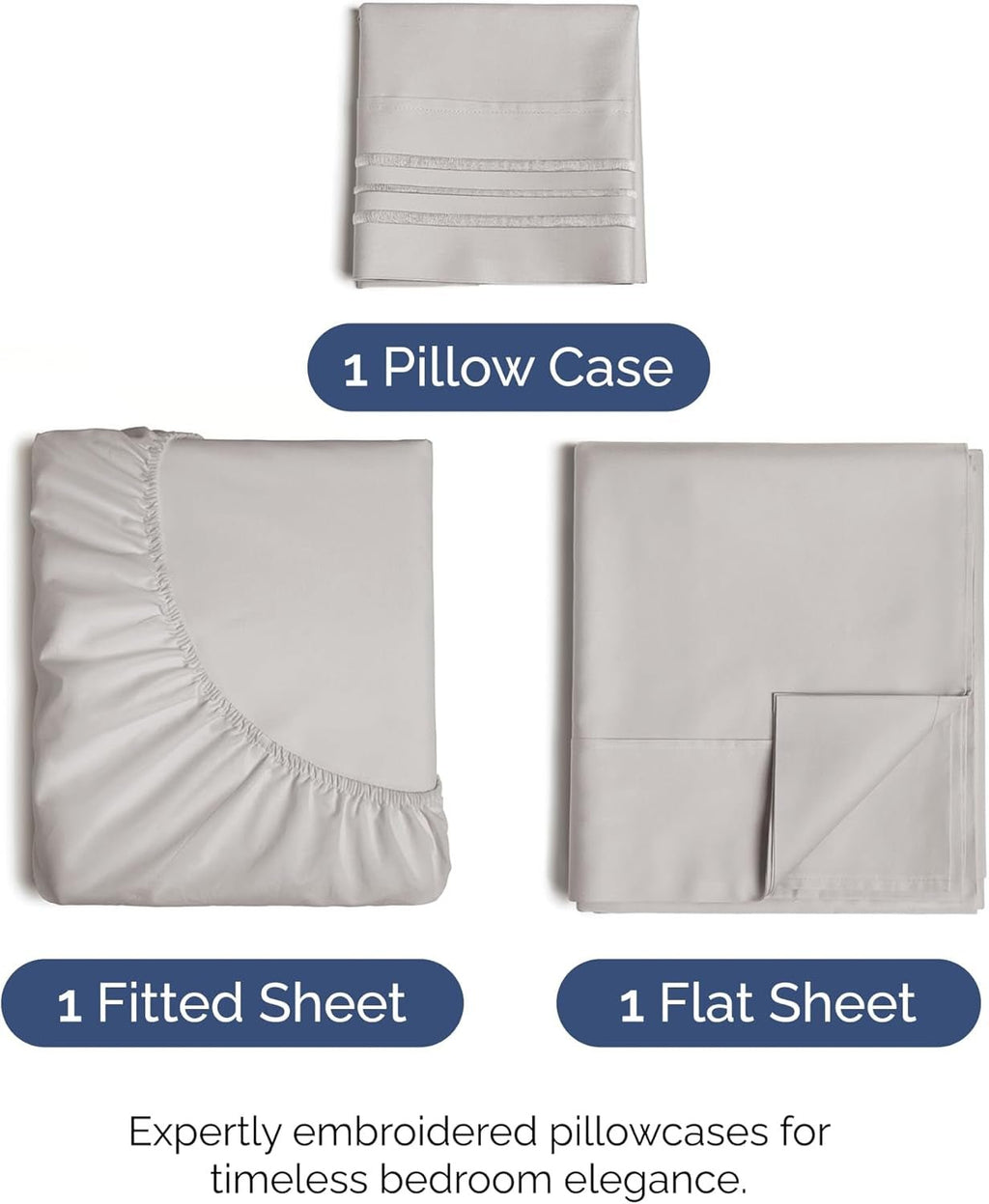 Twin XL 3 - Piece Sheet Set – Soft Cooling Sheets with Deep Pockets, Wrinkle - Free & Oeko - Tex Certified (Light Grey) - OurOwnHaven