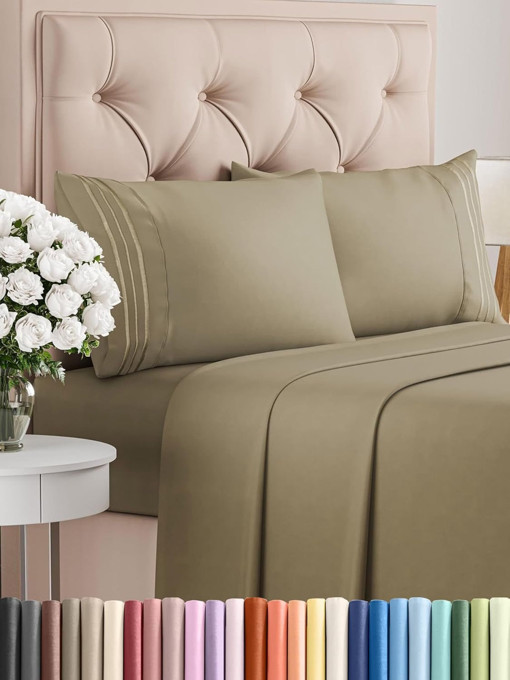 Queen Size 4 - Piece Sheet Set – Breathable Cooling Sheets with Deep Pockets, Ultra - Soft, Wrinkle - Free & Oeko - Tex Certified (Khaki) - OurOwnHaven