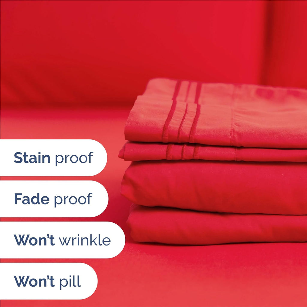 Split King Size 5-Piece Sheet Set – Cooling, Ultra-Soft Hotel-Luxury Sheets with Deep Pockets, Wrinkle-Free & Oeko-Tex Certified (Red)