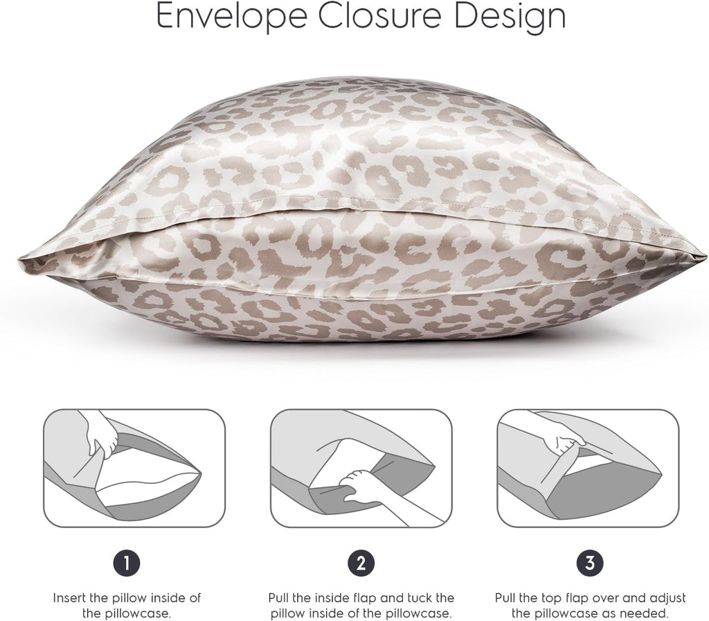 22 Mm 100% Pure Mulberry Silk Pillowcase – 6A Grade, Cooling & Double-Sided for Hair & Skin, Envelope Closure (Leopard, Standard 20”×26”)