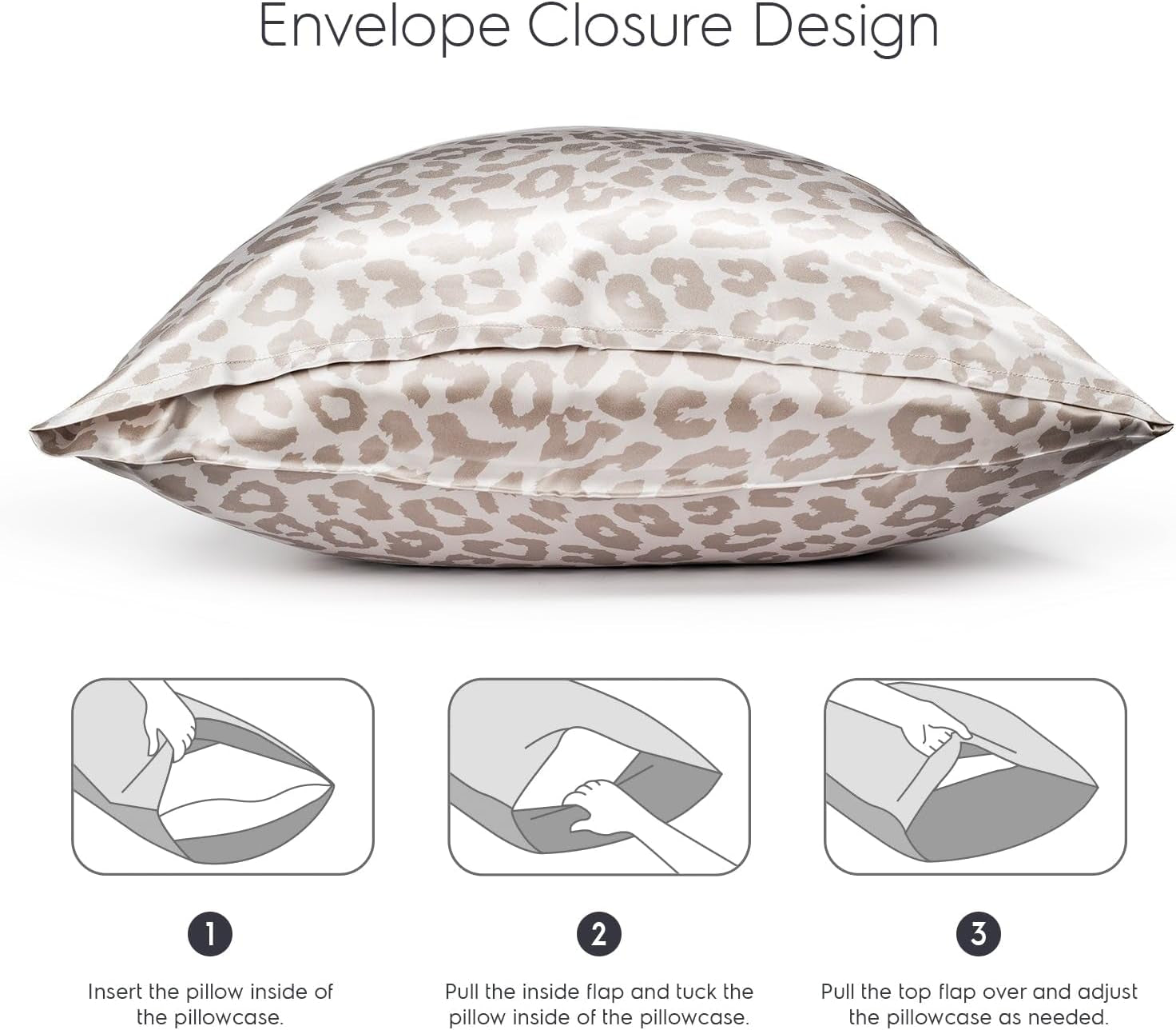 22 Mm 100% Pure Mulberry Silk Pillowcase – 6A Grade, Cooling & Double-Sided for Hair & Skin, Envelope Closure (Leopard, Standard 20”×26”)