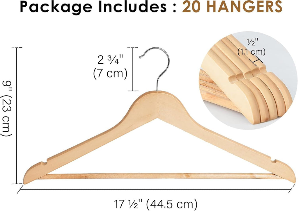 Wooden Clothes Hangers (20 - Pack) – Heavy - Duty Natural Wood Coat Hangers for Suits, Shirts, Pants & Jackets - OurOwnHaven