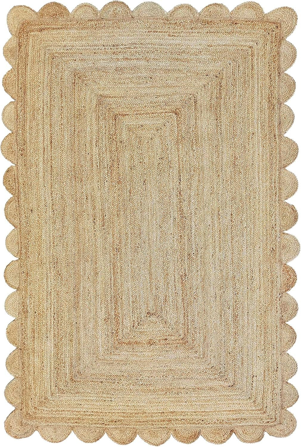 Gautam International Scalloped Natural Jute Area Rug, Natural Color (3'X5') - OurOwnHaven
