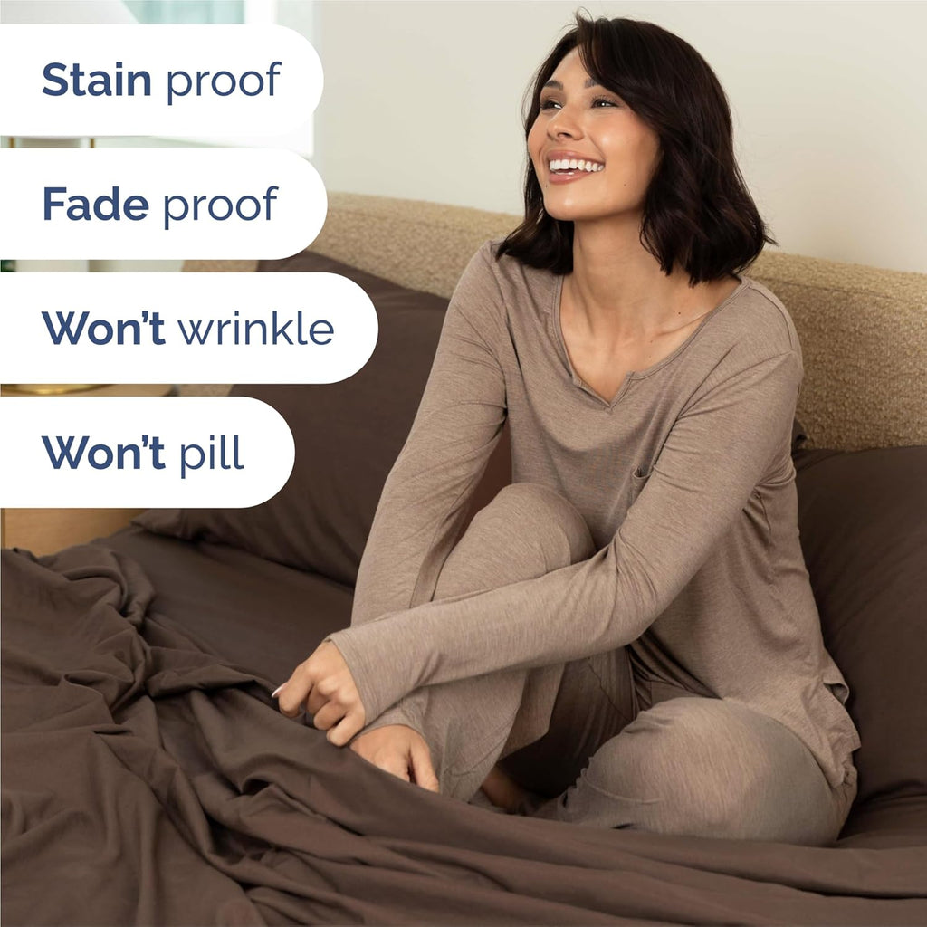 Split King Size 5-Piece Sheet Set – Ultra-Soft Cooling Sheets with Deep Pockets, Wrinkle-Free & Oeko-Tex Certified (Brown)