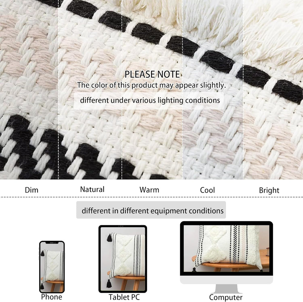 Boho Tufted Throw Pillow Cover 20”×20” – Neutral Pink Textured Decorative Cushion Case with Tassels for Couch or Bed - OurOwnHaven