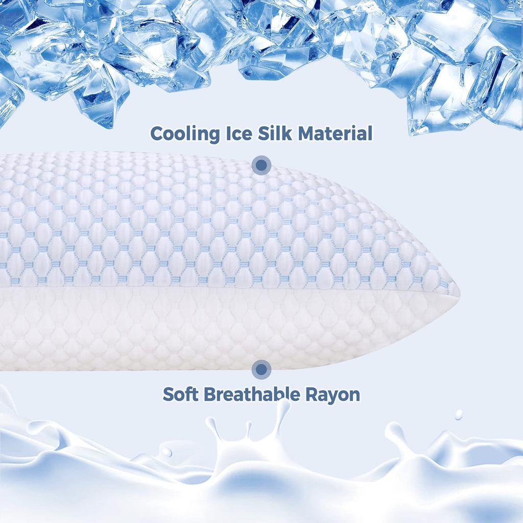 Cooling Adjustable Shredded Memory Foam Pillows Queen Size Set of 2 - Temperature-Regulating for All Sleepers with Dual Airflow Ventilation(Certipur-Us & Hypoallergenic & Machine Washable)