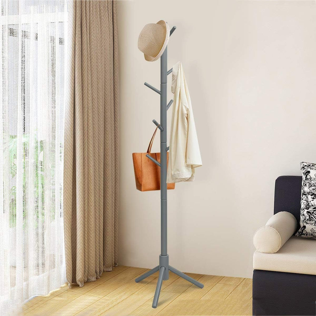 Coat Rack Freestanding, Rubber Wood Coat Stand with 8 Hooks, Height Adjustable Entryway Coat Tree Coat Hanger Stand for Home Office Hall Entryway - OurOwnHaven