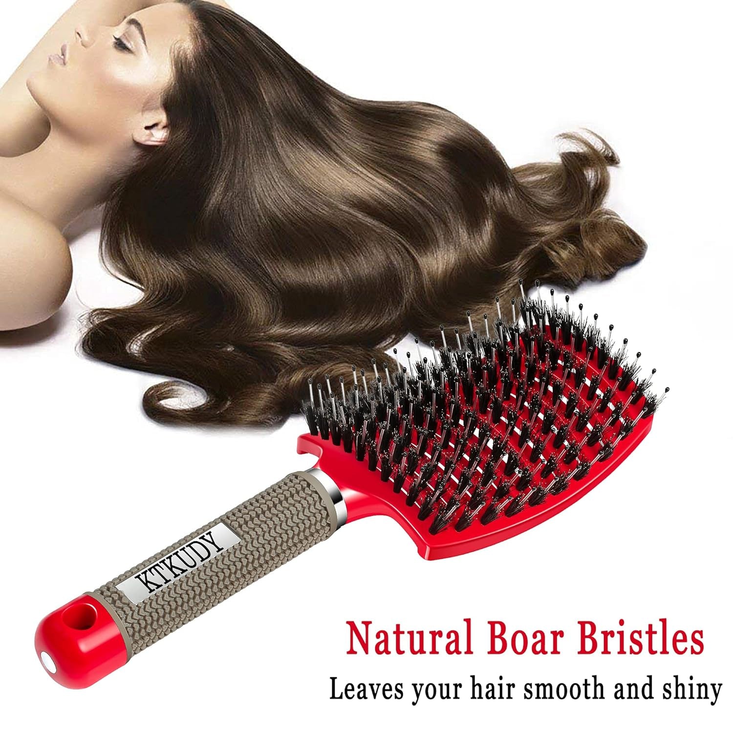 Detangling Hair Brush with Boar Bristles – Pain - Free Tangle - Free Styling for Wet & Dry Hair, Kids, Women & Men (Red) - OurOwnHaven