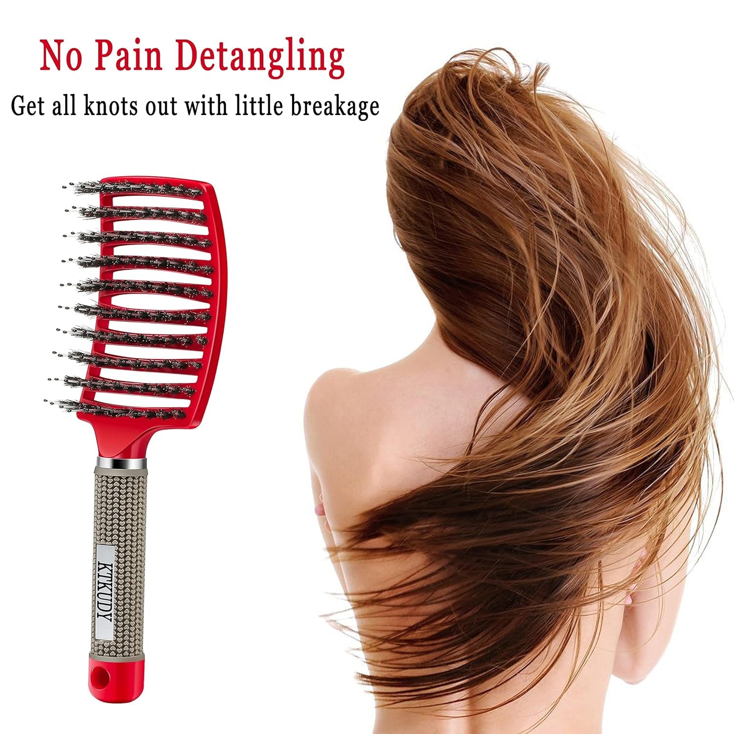 Detangling Hair Brush with Boar Bristles – Pain - Free Tangle - Free Styling for Wet & Dry Hair, Kids, Women & Men (Red) - OurOwnHaven