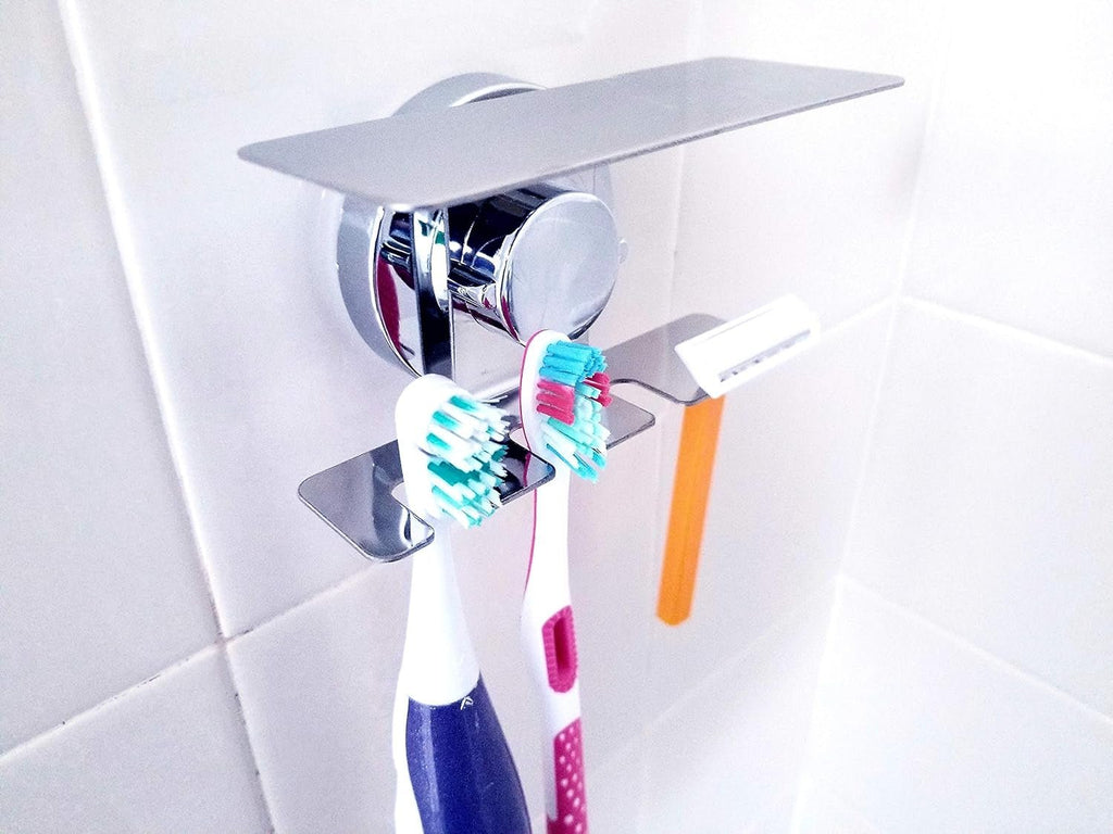 Toothbrush Holder Jewelry Toothpaste Razor Organizer Suction Cup, Mirror, Tile, Wall Mounted, Gift for Bathroom Shower - OurOwnHaven