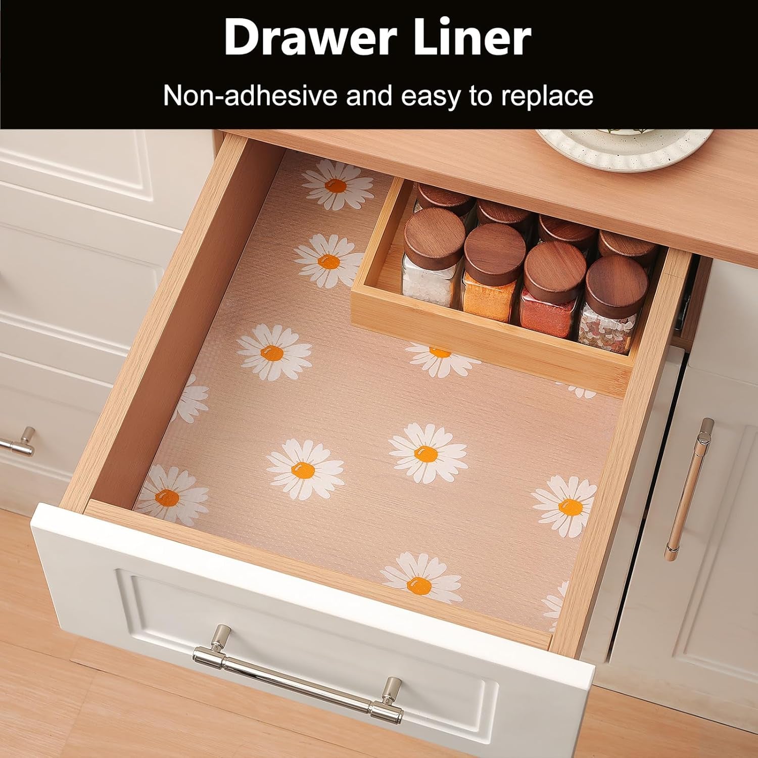 Kitchen Shelf & Drawer Liners – Waterproof, Oil - Proof Non - Adhesive EVA Cabinet Liner, Washable Floral Design (11.8”×118”) - OurOwnHaven