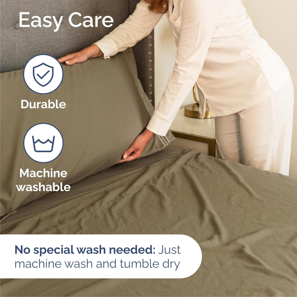 Queen Size 4 - Piece Sheet Set – Breathable Cooling Sheets with Deep Pockets, Ultra - Soft, Wrinkle - Free & Oeko - Tex Certified (Khaki) - OurOwnHaven